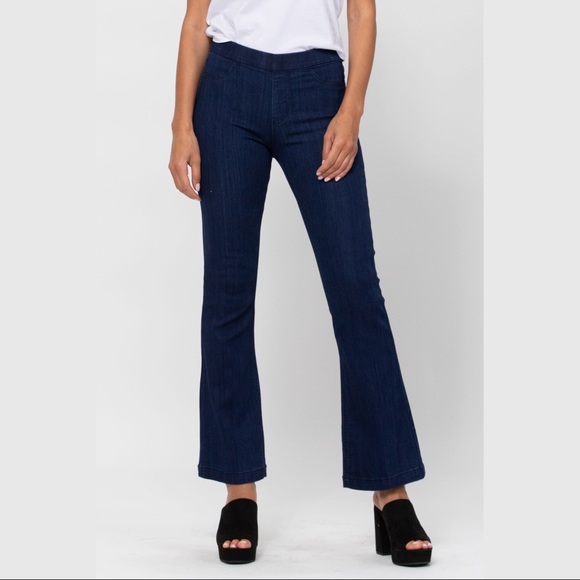 Cello Denim - cello jeans pull on flares in dark trouser 30”